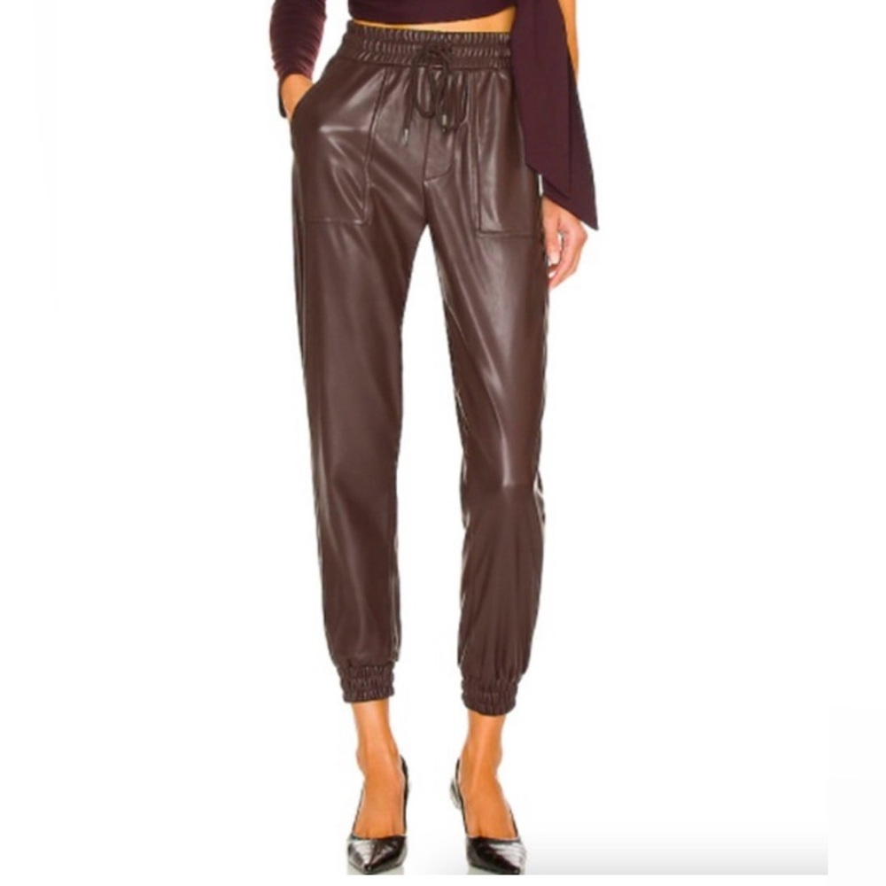 BCBG Chocolate Faux Leather Jogger Pants